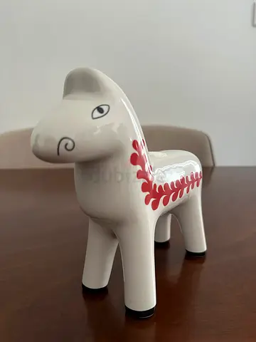 White Ceramic Horse Figurine with Red Detail — Small Decorative Collectible