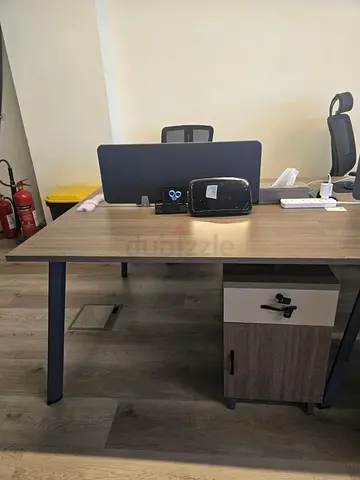 Large wooden shared office workstation desk with chairs - set