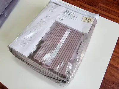 Pack of new beige blackout curtains (still sealed) - extra long panels