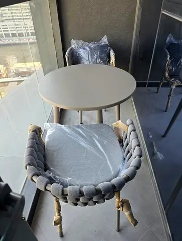 Outdoor balcony bistro set - round table with 2 woven chairs (like new)