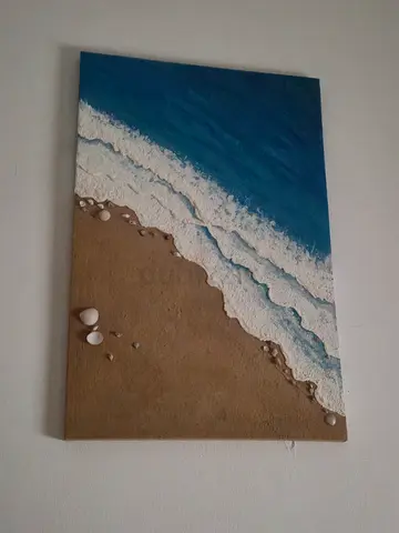 Handmade Beach Wave Acrylic Painting on Canvas