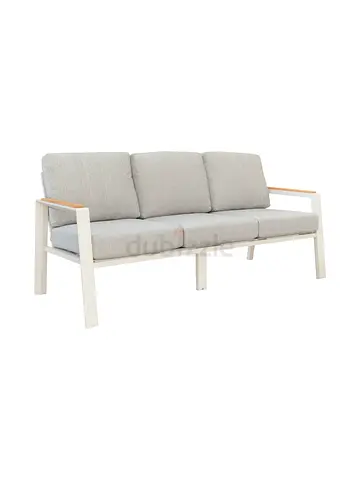 5-seater outdoor/indoor sofa with light grey cushions and white frame