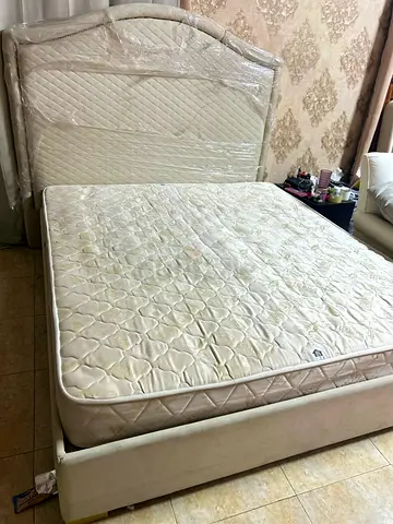 King size bed frame with mattress and headboard - used