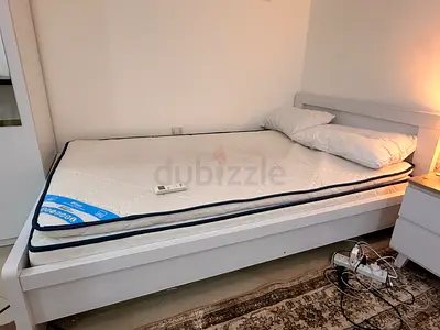 White Double Bed Frame with Mattress and Headboard