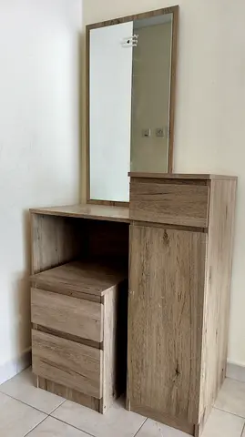 Wooden Dressing Table with Mirror and Drawers - Light Oak