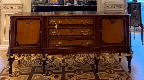 Vintage wooden sideboard/console with brass details