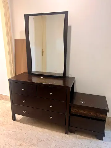 Wooden Dresser with Mirror and Matching Side Table