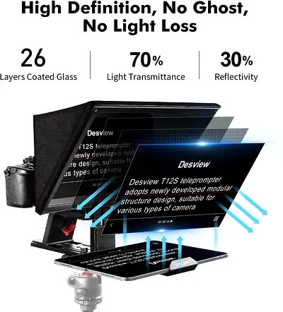 Desview T12S Aluminium Alloy Teleprompter, 12.9 Inch High Resolution Display, Teleprompter with Remo