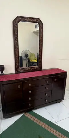 Solid Wood Dresser with Ornate Mirror - Dark Brown, Good Condition