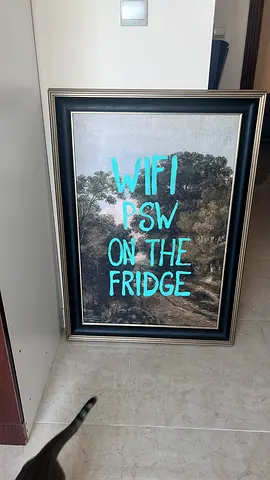 Framed Contemporary Artwork with Teal Text WTF? PSW ON THE FRIDGE ech one 500 AED