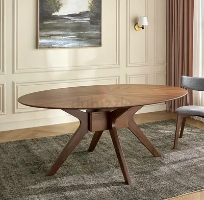 6-Seater Oval Dining Table with matching bench - Walnut Wood Finish