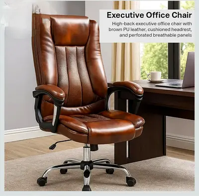 AFIFA Furniture Brown Executive Office Chair – Ergonomic Chair High Back Boss Chair