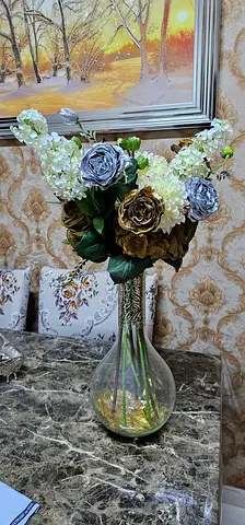 Artificial Flower Bouquet in Glass Vase - Ready Decor Piece