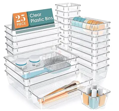 Set of 25 Clear Plastic Storage Bins — Organizers for Makeup, Pantry, Drawer