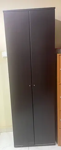 Tall dark brown shoe cabinet / wardrobe with multiple shelves - good condition