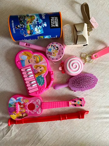 Mixed girls toy set — mini keyboard, guitar, recorder, puzzles  accessories