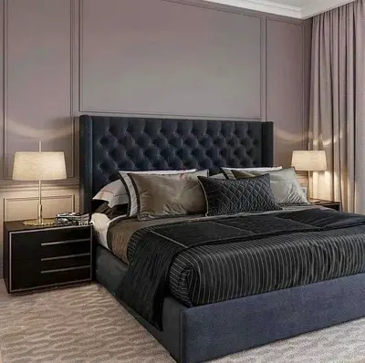 Modern Upholstered Bed with Tufted Headboard