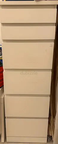 IKEA white 6-drawer tall chest - good condition | White table | IKEA sofa cum bed cum storage