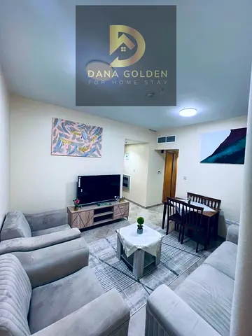 Beautiful one-bedroom apartment in Al Qasimia, first occupancy, including internet and hotel-style furnishings. Price: 3300. Our motto:
