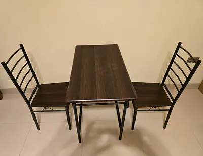 Compact 3-piece dining set — table with two ladder-back chairs good quality metal