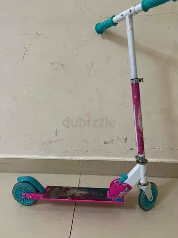 Kids foldable two-wheel scooter, pink  teal, adjustable handle
