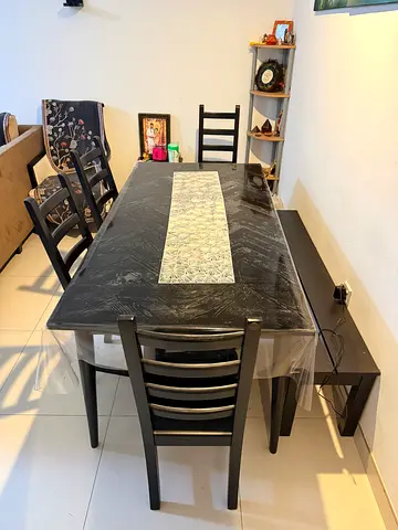 Black 6-Seater Dining Table with Chairs - Good Condition( second owner)