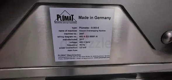 Plumat Plumatex S 003-6 Vacuum Overwrapping Machine