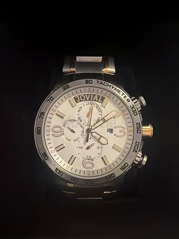 Jovial Swiss Multi-Function Calendar Chronograph 18405G Silver  Gold Two-Tone