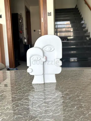 Modern Minimalist Two-Face Ceramic Sculpture - White