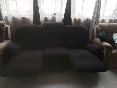 3-Seater Recliner Sofa in Dark Fabric -flawless Condition, protected by sofa cover