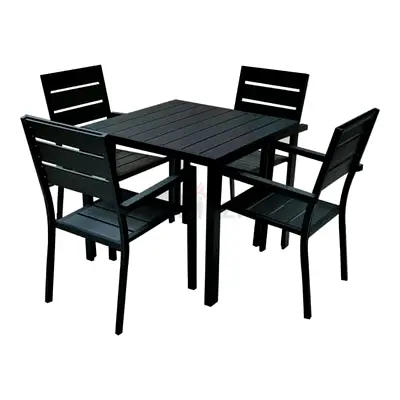 Outdoor 4-Seater Metal Dining Table and Chairs Set - Black