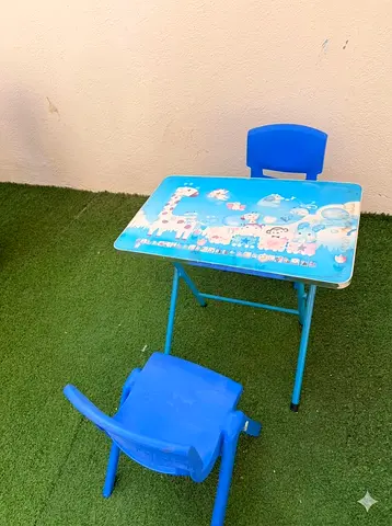 Childrens Blue Study Table and Chair Set - Lightweight, Foldable