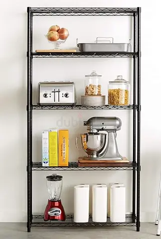 Black Metal 5-Tier Open Shelving Unit - Industrial Storage Rack