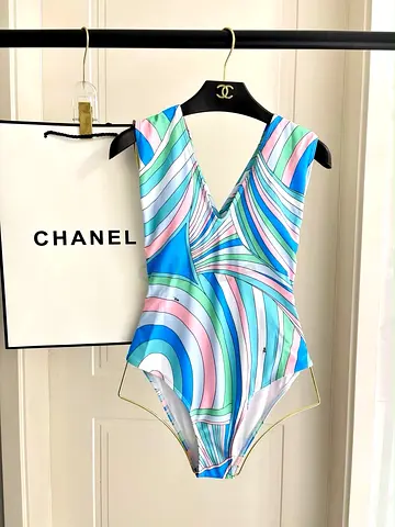 Chanel-inspired Pastel Swirl One-Piece Swimsuit