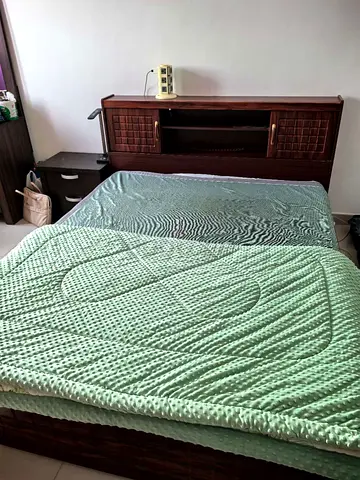 Wooden bed frame with built-in headboard storage Mattress Included