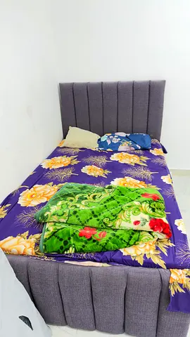 Single upholstered bed with headboard - good condition customized easy to move