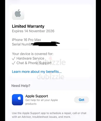 iPhone 16 Pro Max - Active Limited Warranty until Nov 14, 2026