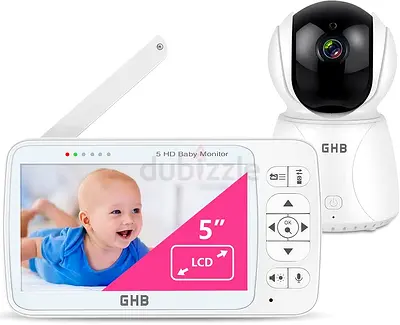GHB Baby Monitor with 5.0-Inch LCD 720P Camera, 350° Rotatable, Supports 4 Cameras, Video Baby Monit