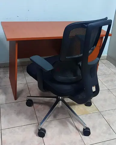 Wooden Office Table Ergonomic Rolling Chair (Set)