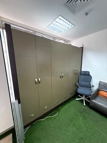 Large Built-in Office Wardrobe / Storage Cabinet - Olive Finish