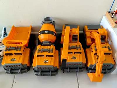 Set of 4 Heavy Duty Construction Toy Trucks - Dump, Mixer, Crane, Excavator