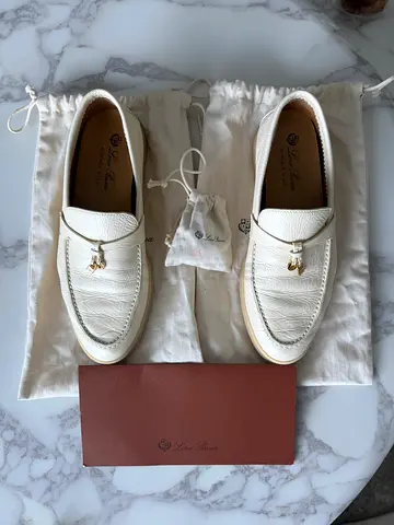 Loro Piana Summer Walk White Leather Loafers
