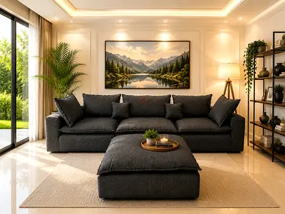 Luxury Panko Feather Sofa with Ottoman Premium Grey Panko Sofa Set for Sale Beautiful luxury panko s