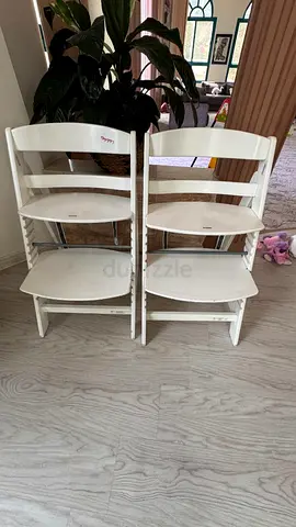 Pair of White Wooden Stokke Tripp Trapp High Chairs
