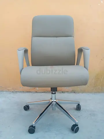 Comfortable Gray Leather Office Desk Chair with Chrome Base