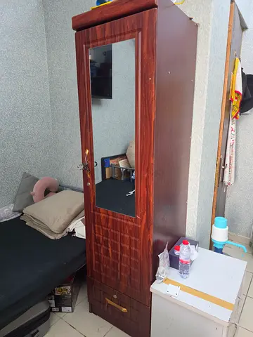 Wooden single-door wardrobe with mirror - good condition