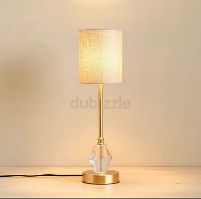 Slim Gold Table Lamp with Linen Shade and Crystal Accent