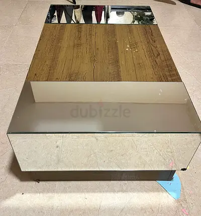 Modern Wooden Coffee Table with Mirrored Accents