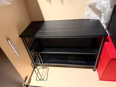 Black Metal Shoe Rack and Entryway Bench