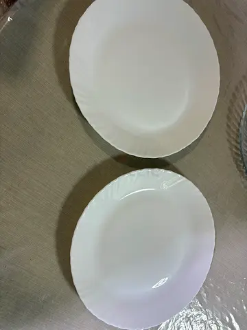 Set of Two White Opal Glass Plates